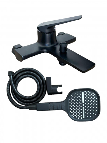 Baterii sanitare baie - Baterie dus si cada cu cap si furtun dus premium incluse, 3 moduri, negru mat, montare pe perete, AVI-3678