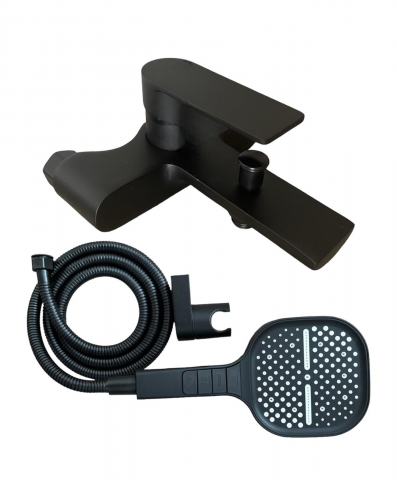 Baterii sanitare baie - Baterie dus si cada cu cap si furtun dus premium incluse, 3 moduri, negru mat, montare pe perete, AVI-3681