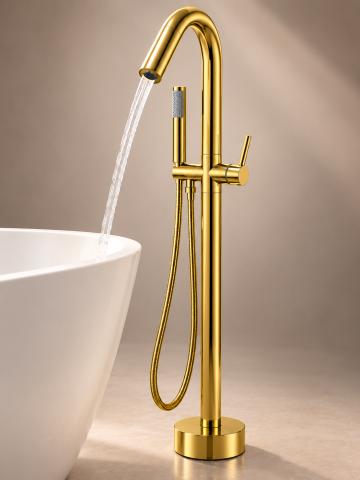 Casa - Baterie freestanding pentru baie, AVI®, H total 115 cm, înălțime până la gura pipei 95 cm, țeavă Ø42 mm, metal, auriu, AVI-5892