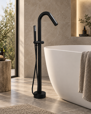 Baterie freestanding pentru baie, AVI®, H total 115 cm, înălțime până la gura pipei 95 cm, țeavă Ø42 mm, metal, negru, AVI-5891 [3]