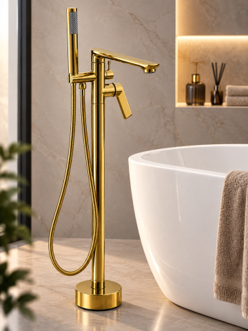 Baterie freestanding pentru baie, AVI®, H total 90 cm, țeavă Ø42 mm, metal, auriu, AVI-5858 [3]