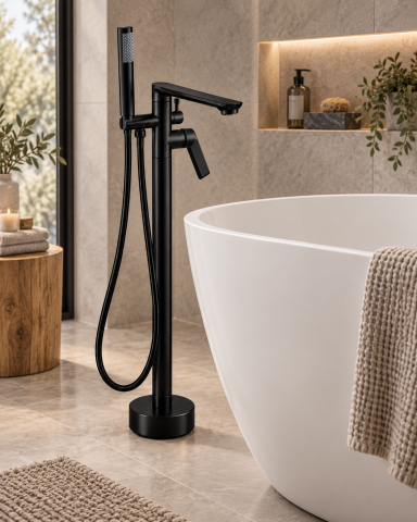 Baterie freestanding pentru baie, AVI®, H total 90 cm, țeavă Ø42 mm, metal, negru, AVI-5857 [2]