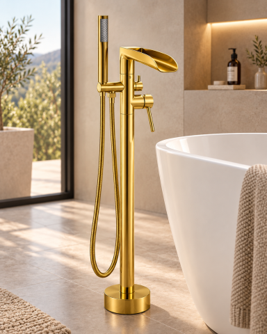 Casa - Baterie freestanding pentru baie, AVI®, H total 95 cm, țeavă Ø42 mm, metal, auriu, AVI-5894