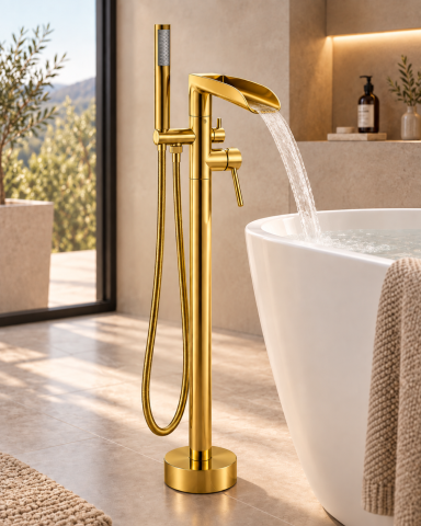 Baterie freestanding pentru baie, AVI®, H total 95 cm, țeavă Ø42 mm, metal, auriu, AVI-5894 [4]