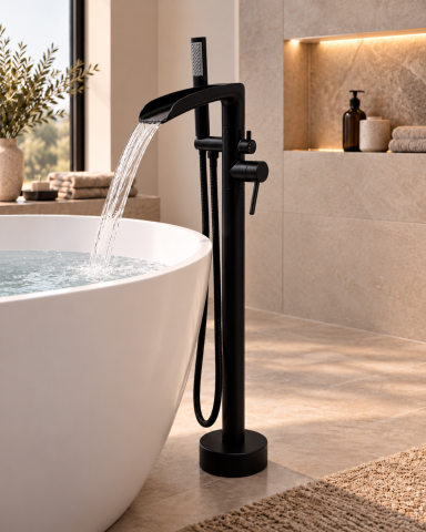 Casa - Baterie freestanding pentru baie, AVI®, H total 95 cm, țeavă Ø42 mm, metal, negru, AVI-5893