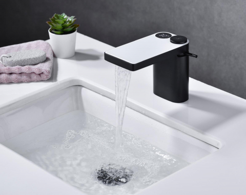 Baterie sanitara baie, premium, model negru cu sticla alba, gama luxury, H 12.5cm, 1.700 grame, afisaj temperatura autonom, fara conectare la reteaua electrica, AVI-4118 [1]