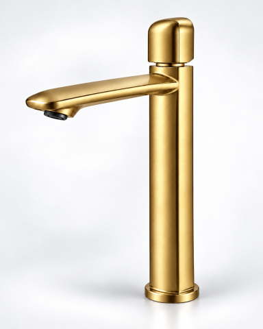 Baterii sanitare baie - Baterie sanitară înaltă pentru baie, AVI®, auriu periat, H pipă 26,5 cm, H total 32 cm, pentru lavoar tip bol, AVI-5745