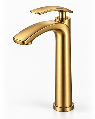 Baterii sanitare baie - Baterie sanitară înaltă pentru baie, AVI®, auriu periat, H pipă 30 cm, H total 33 cm, pentru lavoar tip bol, AVI-5735