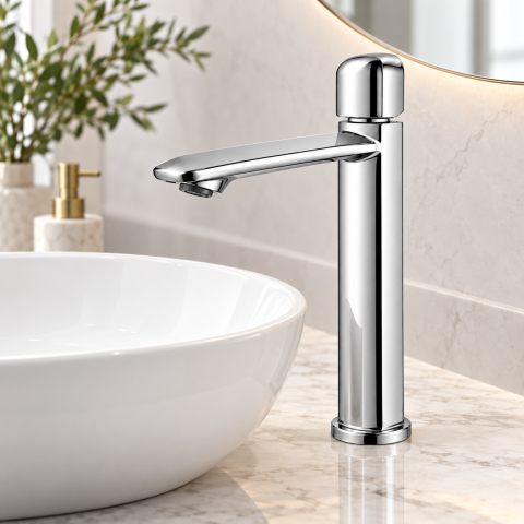 Baterie sanitară înaltă pentru baie, AVI®, cromată, H pipă 26,5 cm, H total 32 cm, pentru lavoar tip bol, AVI-5741 [2]