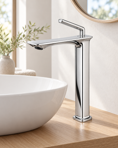 Baterie sanitară înaltă pentru baie, AVI®, cromată, H pipă 29 cm, H total 33 cm, pentru lavoar tip bol pe blat, cu racorduri incluse, AVI-5721 [3]