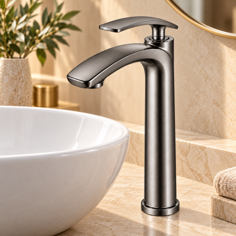 Baterie sanitară înaltă pentru baie, AVI®, gri grafit satinat, H pipă 30 cm, H total 33 cm, pentru lavoar tip bol, AVI-5734 [2]