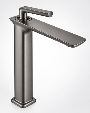 Baie - Baterie sanitară înaltă pentru baie, AVI®, gri grafit satinat, H total 33 cm, H până la partea superioară a pipei 29 cm, pentru lavoar tip bol, AVI-5724