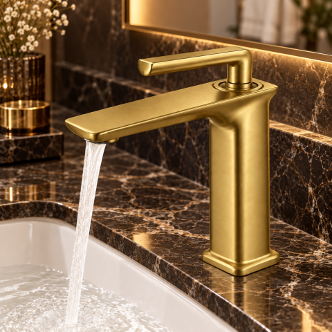 Baterie sanitară pentru baie, AVI®, auriu periat, H pipă 16 cm, H total 21 cm, AVI-5720 [3]
