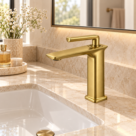 Baterie sanitară pentru baie, AVI®, auriu periat, H pipă 16 cm, H total 21 cm, AVI-5720 [4]