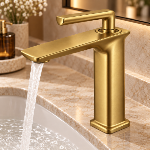 Baterie sanitară pentru baie, AVI®, auriu periat, H pipă 16 cm, H total 21 cm, AVI-5720 [1]