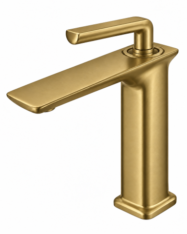 Baterii sanitare baie - Baterie sanitară pentru baie, AVI®, auriu periat, H pipă 16 cm, H total 21 cm, AVI-5720
