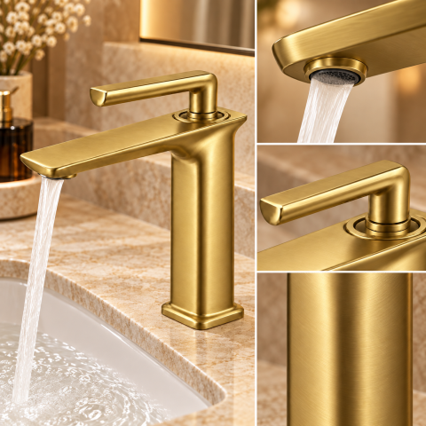 Baterie sanitară pentru baie, AVI®, auriu periat, H pipă 16 cm, H total 21 cm, AVI-5720 [2]