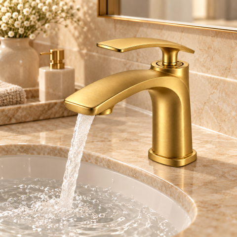 Baterie sanitară pentru baie, AVI®, auriu periat, H pipă 18 cm, H total 20 cm, AVI-5730 [5]