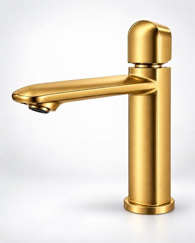 Baterii sanitare baie - Baterie sanitară pentru baie, AVI®, auriu periat, H pipă 15,5 cm, H total 21 cm, AVI-5740