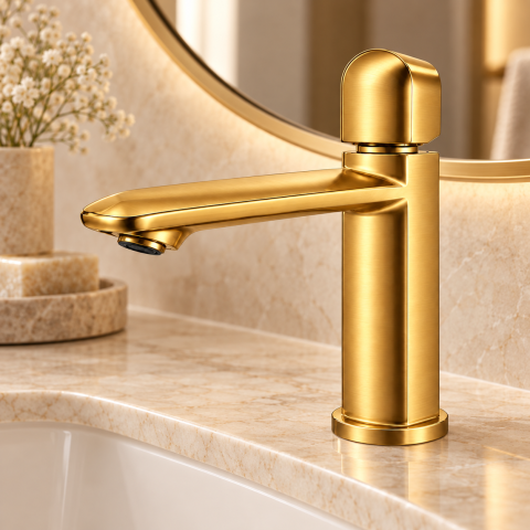 Baterie sanitară pentru baie, AVI®, auriu periat, H pipă 15,5 cm, H total 21 cm, AVI-5740 [5]