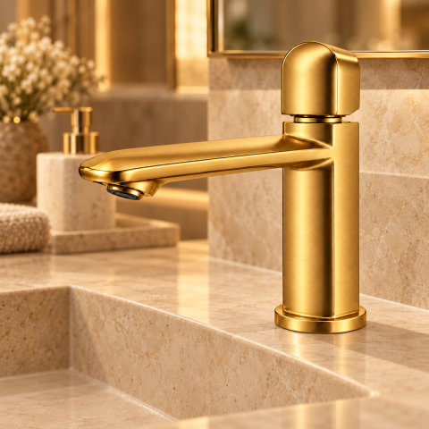 Baterie sanitară pentru baie, AVI®, auriu periat, H pipă 15,5 cm, H total 21 cm, AVI-5740 [4]