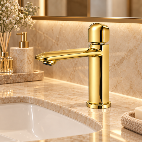 Baterie sanitară pentru baie, AVI®, auriu, H pipă 15,5 cm, H total 21 cm, AVI-5738 [5]