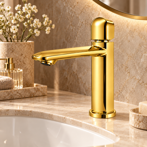 Baterie sanitară pentru baie, AVI®, auriu, H pipă 15,5 cm, H total 21 cm, AVI-5738 [2]