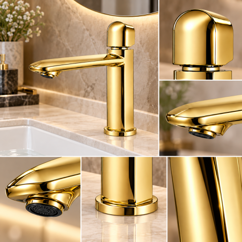 Baterie sanitară pentru baie, AVI®, auriu, H pipă 15,5 cm, H total 21 cm, AVI-5738 [1]