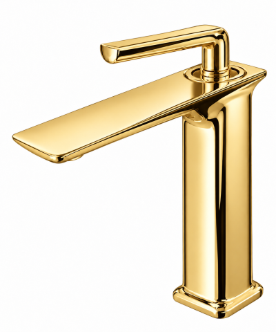 Baterii sanitare baie - Baterie sanitară pentru baie, AVI®, auriu, H pipă 16 cm, H total 21 cm, cu racorduri incluse, AVI-5718
