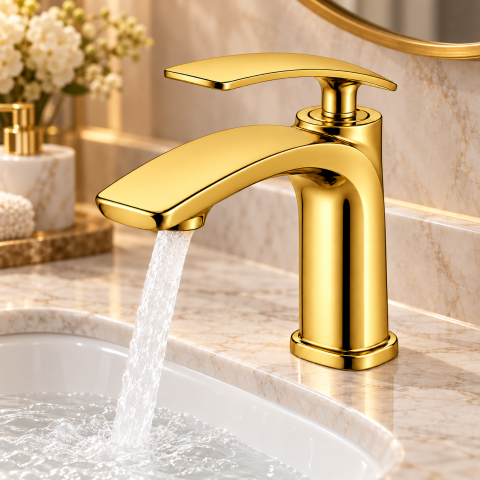 Baterie sanitară pentru baie, AVI®, auriu, H pipă 18 cm, H total 20 cm, AVI-5728 [4]