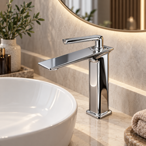 Baterie sanitară pentru baie, AVI®, cromată, H pipă 16 cm, H total 21 cm, cu racorduri incluse, AVI-5716 [3]