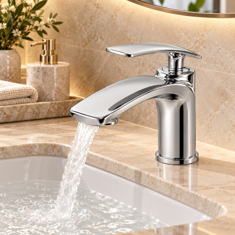 Baterie sanitară pentru baie, AVI®, cromată, H total 20 cm, H până la partea superioară a pipei 18 cm, AVI-5726 [2]