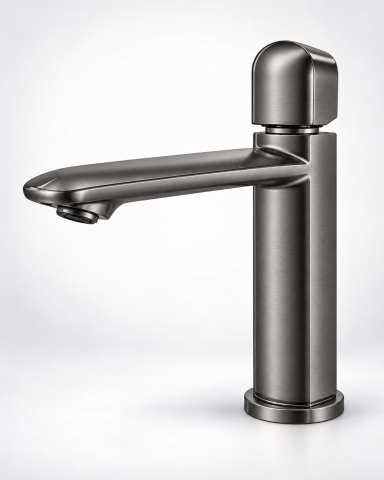 Baterii sanitare baie - Baterie sanitară pentru baie, AVI®, gri grafit satinat, H pipă 15,5 cm, H total 21 cm, AVI-5739