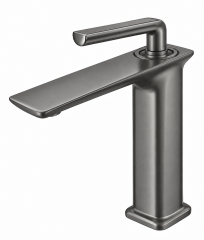 Baterii sanitare bucatarie - Baterie sanitară pentru baie, AVI®, gri grafit satinat, H pipă 16 cm, H total 21 cm, cu racorduri incluse, AVI-5719