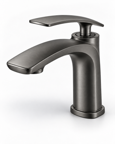 Baterii sanitare baie - Baterie sanitară pentru baie, AVI®, gri grafit satinat, H pipă 18 cm, H total 20 cm, AVI-5729