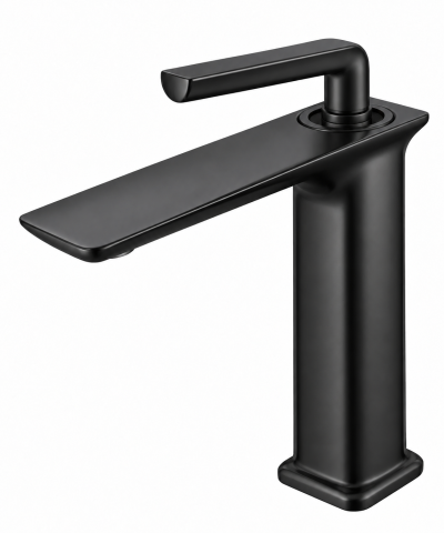 Baterii sanitare baie - Baterie sanitară pentru baie, AVI®, negru mat, H pipă 16 cm, H total 21 cm, cu racorduri incluse, AVI-5717