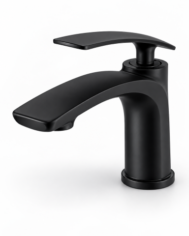 Baterii sanitare baie - Baterie sanitară pentru baie, AVI®, negru mat, H pipă 18 cm, H total 20 cm, AVI-5727