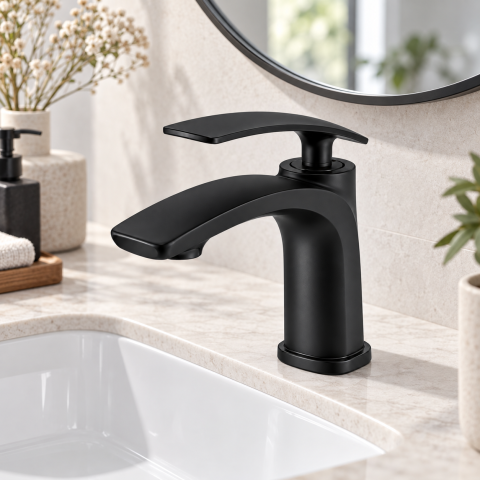Baterie sanitară pentru baie, AVI®, negru mat, H pipă 18 cm, H total 20 cm, AVI-5727 [2]