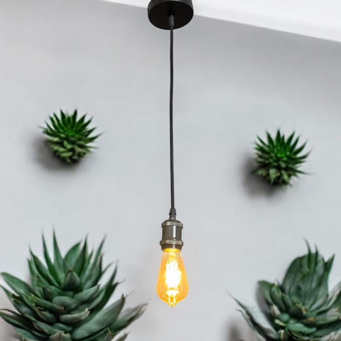 Cablu pendul cu dulie decorativa, suport metalic tavan, reglabil pe inaltime, E27, bec 4431 inclus, negru, AVI-4821 [2]