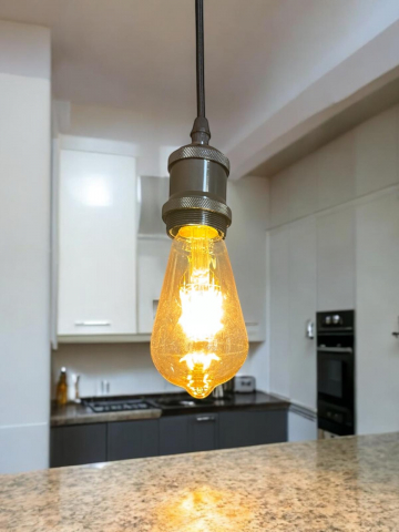 Cablu pendul cu dulie decorativa, suport metalic tavan, reglabil pe inaltime, E27, bec 4431 inclus, negru, AVI-4821 [0]