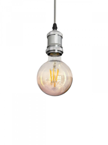 Cablu pendul cu dulie decorativa, suport metalic tavan, reglabil pe inaltime, E27, bec 4808 inclus, argintiu, AVI-4820 [4]
