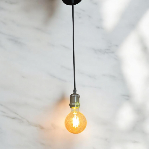 Cablu pendul cu dulie decorativa, suport metalic tavan, reglabil pe inaltime, E27, bec 4808 inclus, negru, AVI-4821 [1]