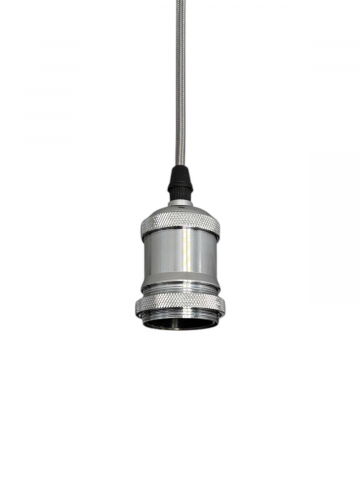 Lustre si pendule - Cablu pendul cu dulie decorativa, suport metalic tavan, reglabil pe inaltime, E27, bec neinclus, argintiu, AVI-4820