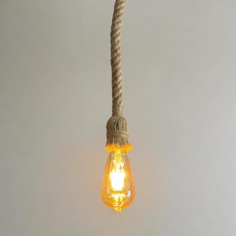 Cablu pendul cu franghie iuta 90 cm, aspect retro, cu soclu E27, suport metalic tavan, bec 4431 inclus, AVI-4819 [0]