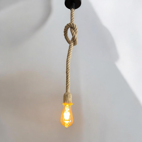 Cablu pendul cu franghie iuta 90 cm, aspect retro, cu soclu E27, suport metalic tavan, bec 4431 inclus, AVI-4819 [2]