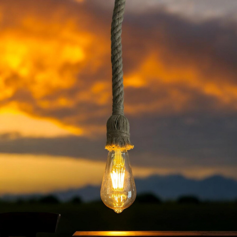 Cablu pendul cu franghie iuta 90 cm, aspect retro, cu soclu E27, suport metalic tavan, bec 4431 inclus, AVI-4819 [1]