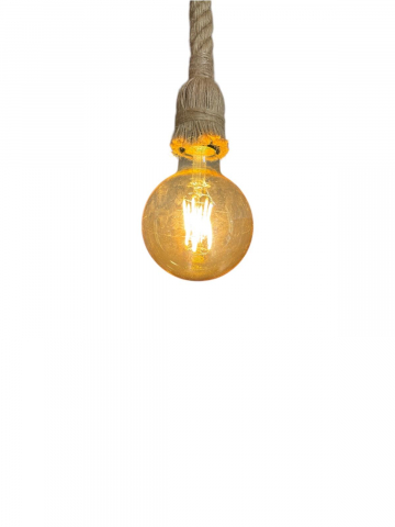 Lustre si pendule - Cablu pendul cu franghie iuta 90 cm, aspect retro, cu soclu E27, suport metalic tavan, bec 4808 inclus, AVI-4819