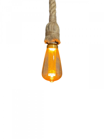 Lustre si pendule - Cablu pendul cu franghie iuta 90 cm, aspect retro, cu soclu E27, suport metalic tavan, bec 4824 inclus, AVI-4819