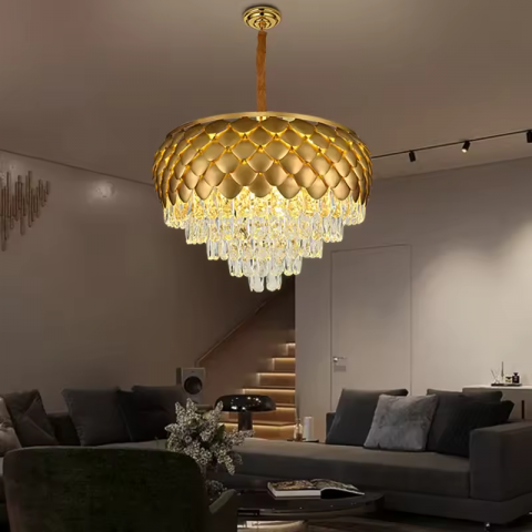 Lustre si pendule - Candelabru auriu, Ø 50cm, 7 x E14, schelet metalic, AVI-4374