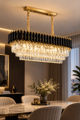 Casa - Candelabru cu cristale, AVI®, negru-auriu, 80 x 38 cm, 10 × E14, AVI-5520